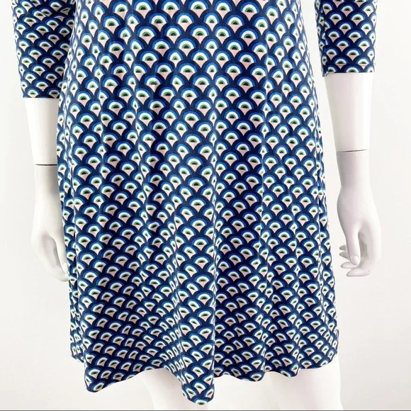 Boden Long Blue Patterned 3/4 Sleeve Short V-Neck Dress Size 6 - Picture 5 of 8